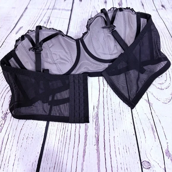 Torrid Underwire Lined Lace Mesh Bustier in Grey and Black Size 2 - Picture 7 of 9